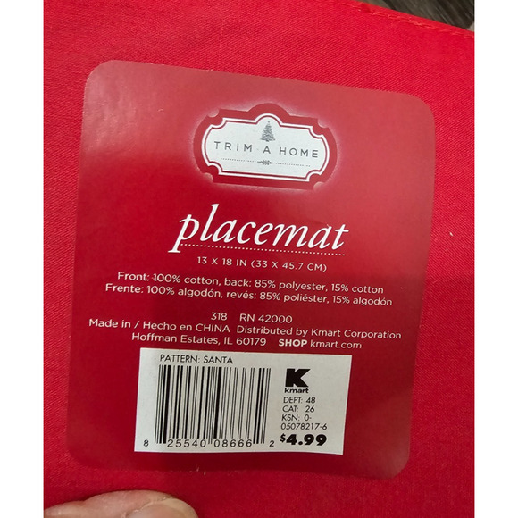 Trim A Home Santa Clause Holiday Christmas Placemats Set of 4 New 13" x 18" - Picture 4 of 4